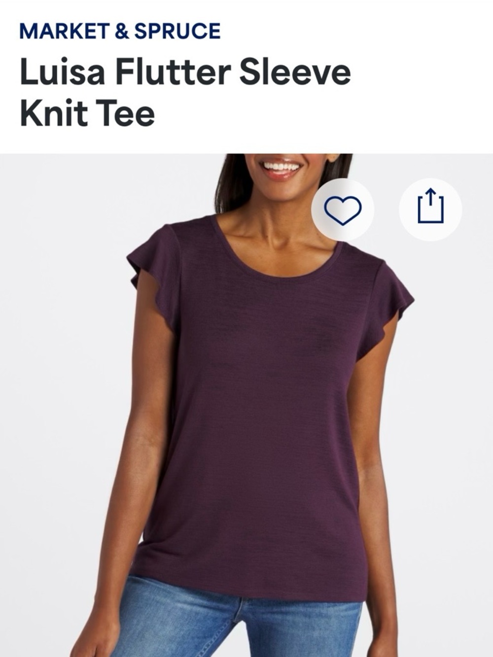 Market & Spruce Flutter Sleeve Tee Purple Small NWT